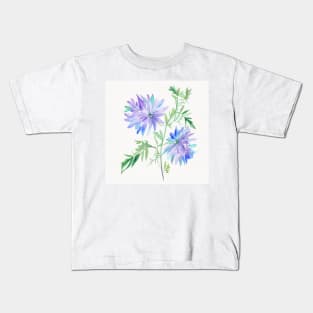 Blue Watercolor Flower Kids T-Shirt